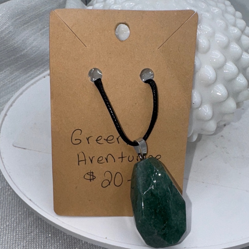 Aventurine Green gemstone 2” pendant on 9” cord necklace